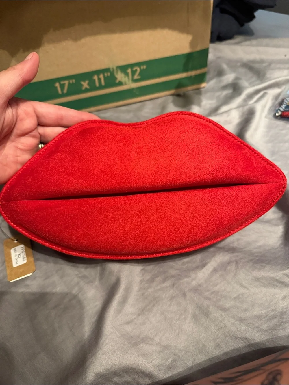 Red Sequin Lip-Shaped Wristlet Clutch